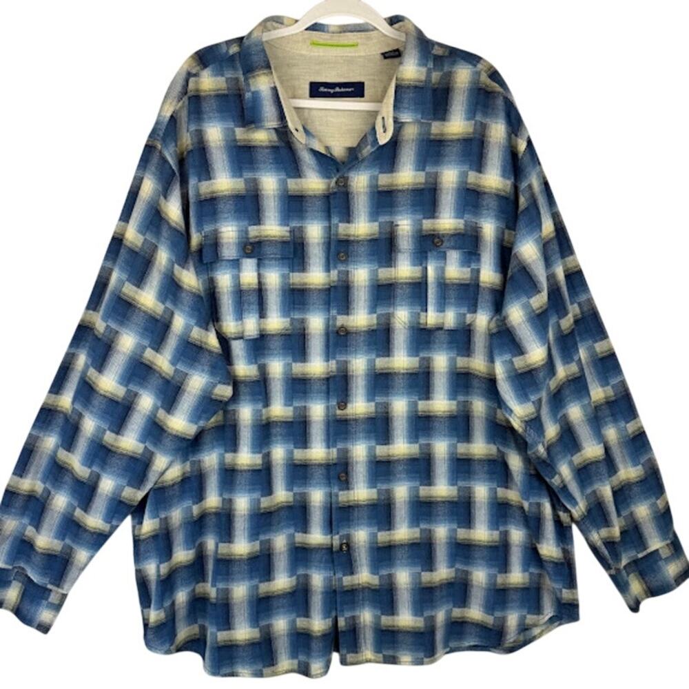 Tommy Bahama Big Tall 2XT Flannel Shirt Boogie Plaid Blue Long Sleeve MSRP $115
